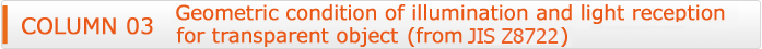 COLUMN 03  Geometric condition of illumination and light reception for transparent object (from ISO7724)